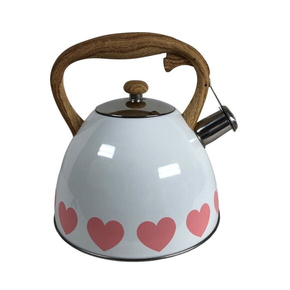 MasterClass Pink Heart Tea Kettle Whistling Stainless Steel Premium 2.6 QT - Picture 2 of 9